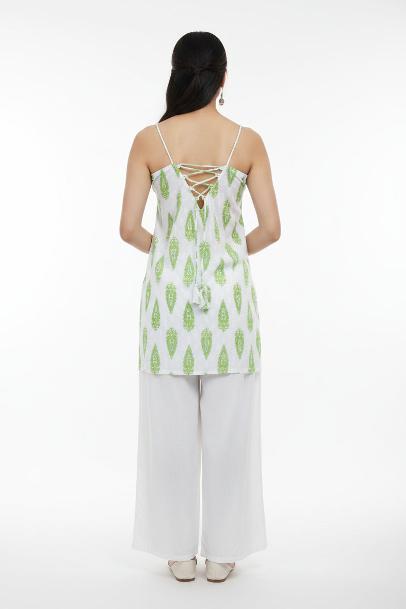 green white printed cotton kurti